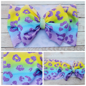 Rainbow Purple Cheetah Bow Headwrap