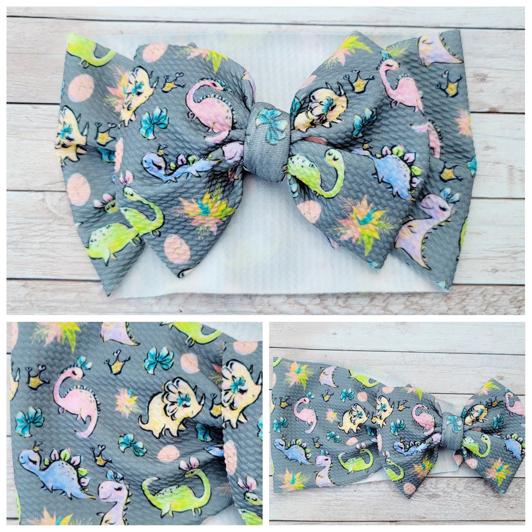 Dinos on Grey Bow Headwrap