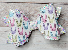 Load image into Gallery viewer, Bunny Faces Glitter Layered Coco Leatherette Bow
