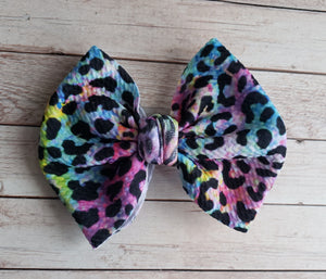 Rainbow Cheetah Fabric Bow