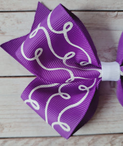 Purple and White Glitter Doodles Pattern Bow