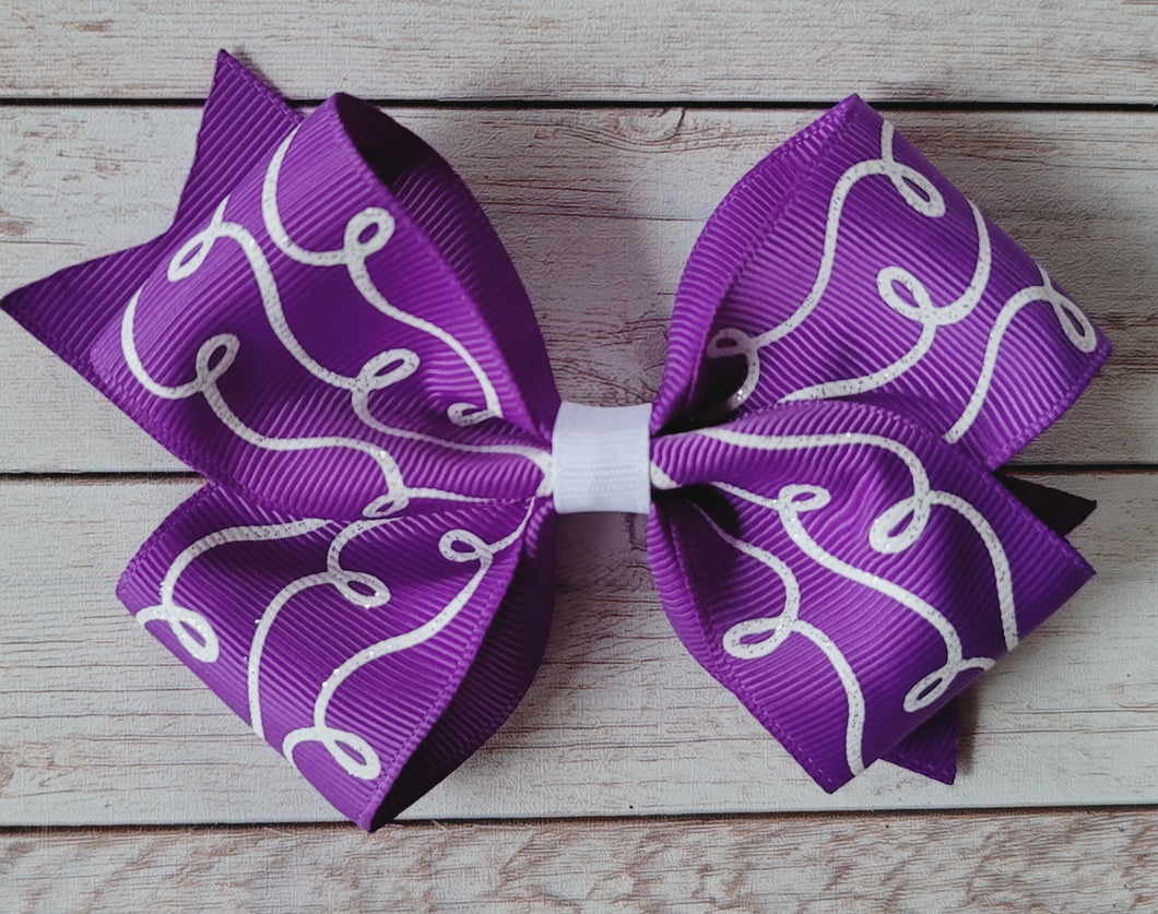 Purple and White Glitter Doodles Pattern Bow