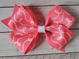 Neon Pink and White Glitter Doodles Pattern Bow