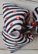 Load image into Gallery viewer, Red Foil B/W Stripes JUMBO bow
