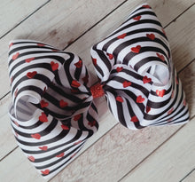 Load image into Gallery viewer, Red Foil B/W Stripes JUMBO bow
