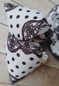 B/W Lace Polka Dots JUMBO bow