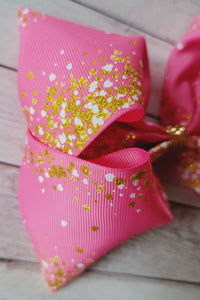 Pink and Gold Glitter Hearts JUMBO bow