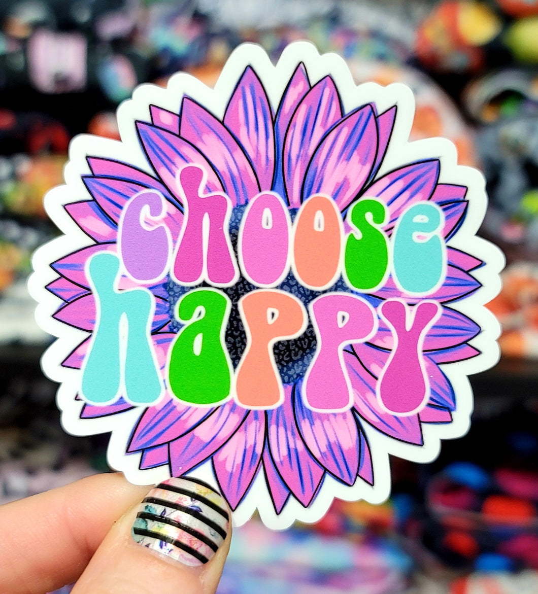 Choose Happy Flower Vinyl Sticker