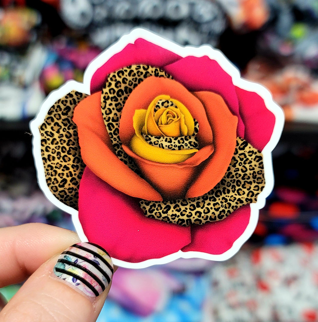 Leopard Rose Vinyl Sticker
