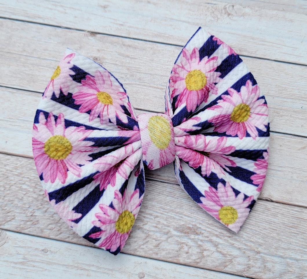 Daisy Stripes Fabric Bow