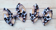 Load image into Gallery viewer, Natural Rainbow Cheetah Piggies Fabric Bows
