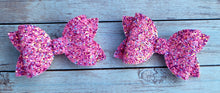 Load image into Gallery viewer, Think Pink Lux Glitter Layered Leatherette Piggies Bow
