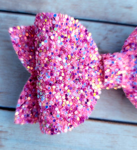 Think Pink Lux Glitter Layered Leatherette Piggies Bow