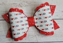 Load image into Gallery viewer, I Love USA Glitter Layered Coco Leatherette Bow
