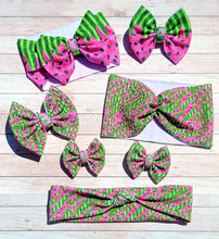 Load image into Gallery viewer, Watermelon Slashes Piggies Fabric Bows
