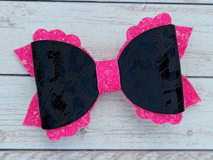 Black and Pink Cheetah Glossy Glitter Layered Coco Leatherette Bow