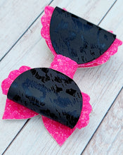 Load image into Gallery viewer, Black and Pink Cheetah Glossy Glitter Layered Coco Leatherette Bow

