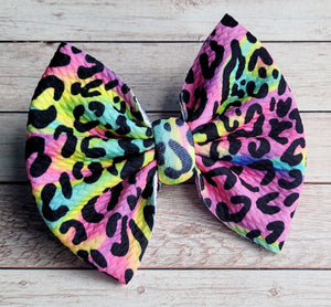 Neon Cheetah Fabric Bow