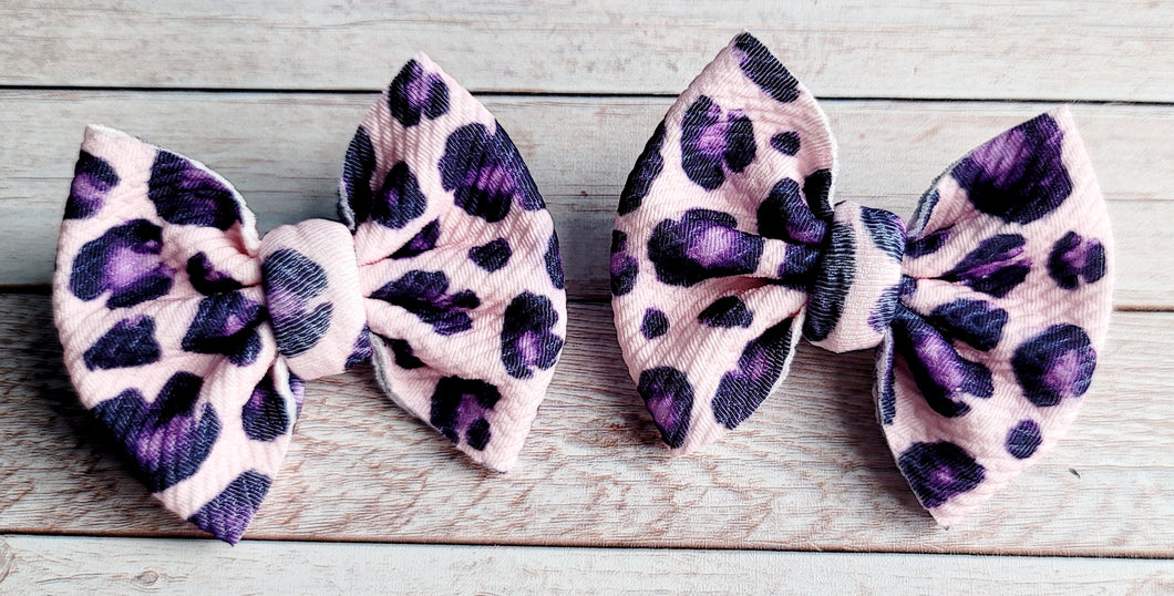 Pink And Purple Leopard Piggies Fabric Bows