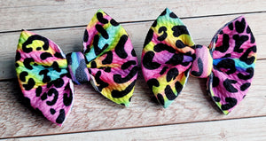 Neon Cheetah Piggies Fabric Bows