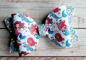 Mermaids Layered Leatherette Bow