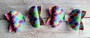 Mermaid Scales Bright Layered Leatherette Piggies Bow