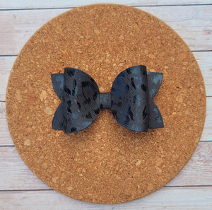 Black Leopard Layered Leatherette Bow