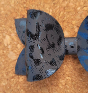 Black Leopard Layered Leatherette Bow