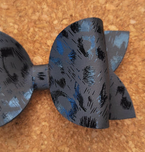 Black Leopard Layered Leatherette Bow