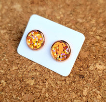 Load image into Gallery viewer, Golden Leaves Glitter Vegan Leather Medium Earring Studs
