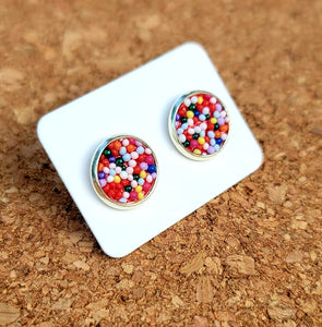 Rainbow Sprinkles Vegan Leather Medium Earring Studs