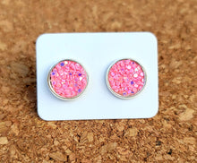 Load image into Gallery viewer, Pop Pink Glitter Vegan Leather Medium Earring Studs
