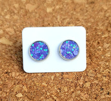 Load image into Gallery viewer, Mermaid Purple Glitter Vegan Leather Medium Earring Studs
