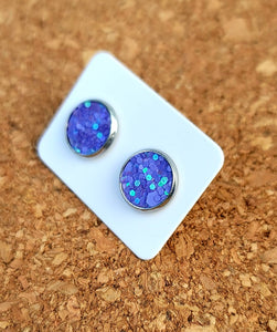 Mermaid Purple Glitter Vegan Leather Medium Earring Studs