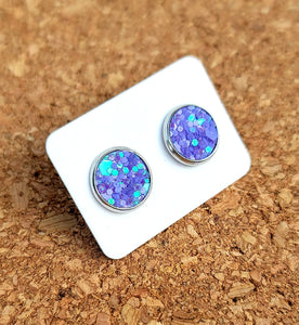 Mermaid Purple Glitter Vegan Leather Medium Earring Studs