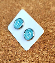 Load image into Gallery viewer, Ice Blue Glitter Vegan Leather Medium Earring Studs
