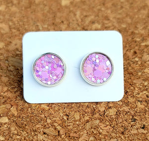 Lilac Glitter Vegan Leather Medium Earring Studs