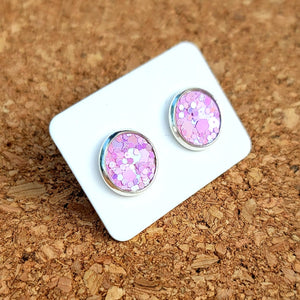Lilac Glitter Vegan Leather Medium Earring Studs