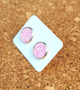 Baby Pink Glitter Vegan Leather Medium Earring Studs