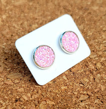 Load image into Gallery viewer, Baby Pink Glitter Vegan Leather Medium Earring Studs
