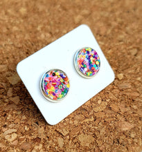 Load image into Gallery viewer, Carnival Glitter Vegan Leather Medium Earring Studs
