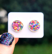 Load image into Gallery viewer, Carnival Glitter Vegan Leather Medium Earring Studs
