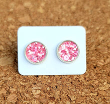 Load image into Gallery viewer, Pink Ice Glitter Vegan Leather Medium Earring Studs
