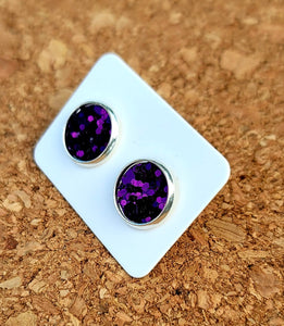 Dark Purple Glitter Vegan Leather Medium Earring Studs