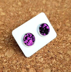 Dark Purple Glitter Vegan Leather Medium Earring Studs