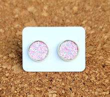 Load image into Gallery viewer, Light Pink Iridescent Glitter Vegan Leather Medium Earring Studs
