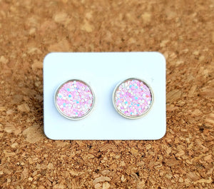 Light Pink Iridescent Glitter Vegan Leather Medium Earring Studs