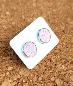 Light Pink Iridescent Glitter Vegan Leather Small Earring Studs