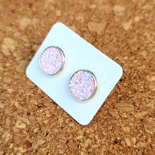 Load image into Gallery viewer, Light Pink Iridescent Glitter Vegan Leather Medium Earring Studs

