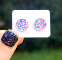 Load image into Gallery viewer, Cotton Candy Glitter Vegan Leather Medium Earring Studs
